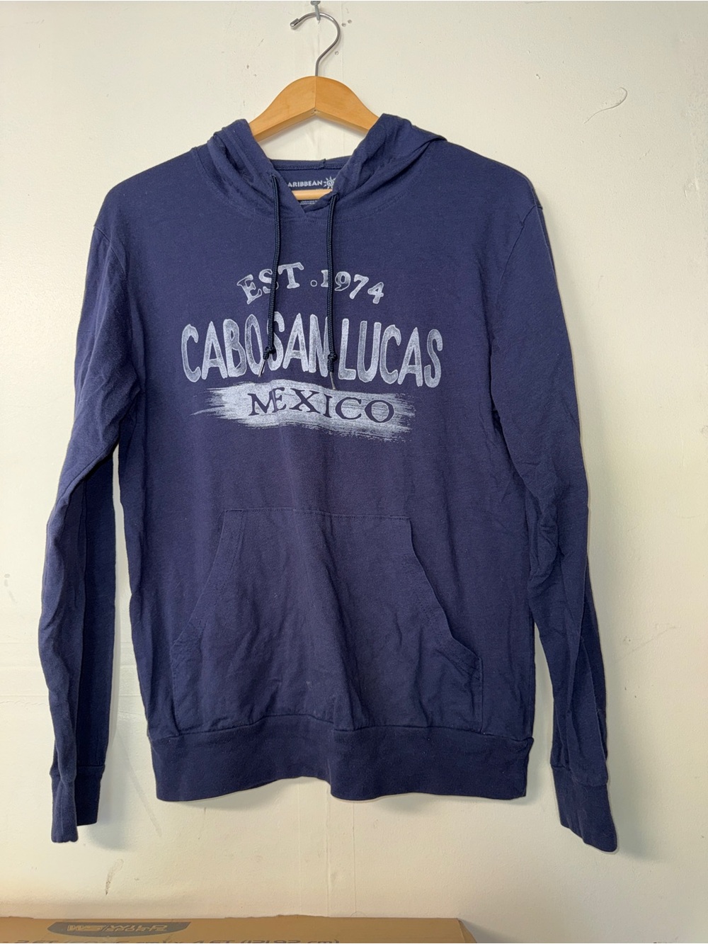 Caribbean Navy Hoodie with White 'Cabo San Lucas' Chest Print